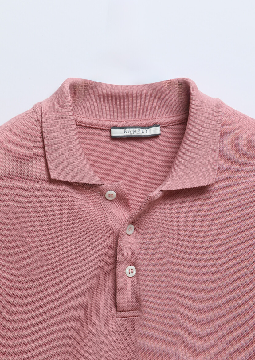 Pink Jacquard Polo Neck 100% Cotton T-Shirt - 10