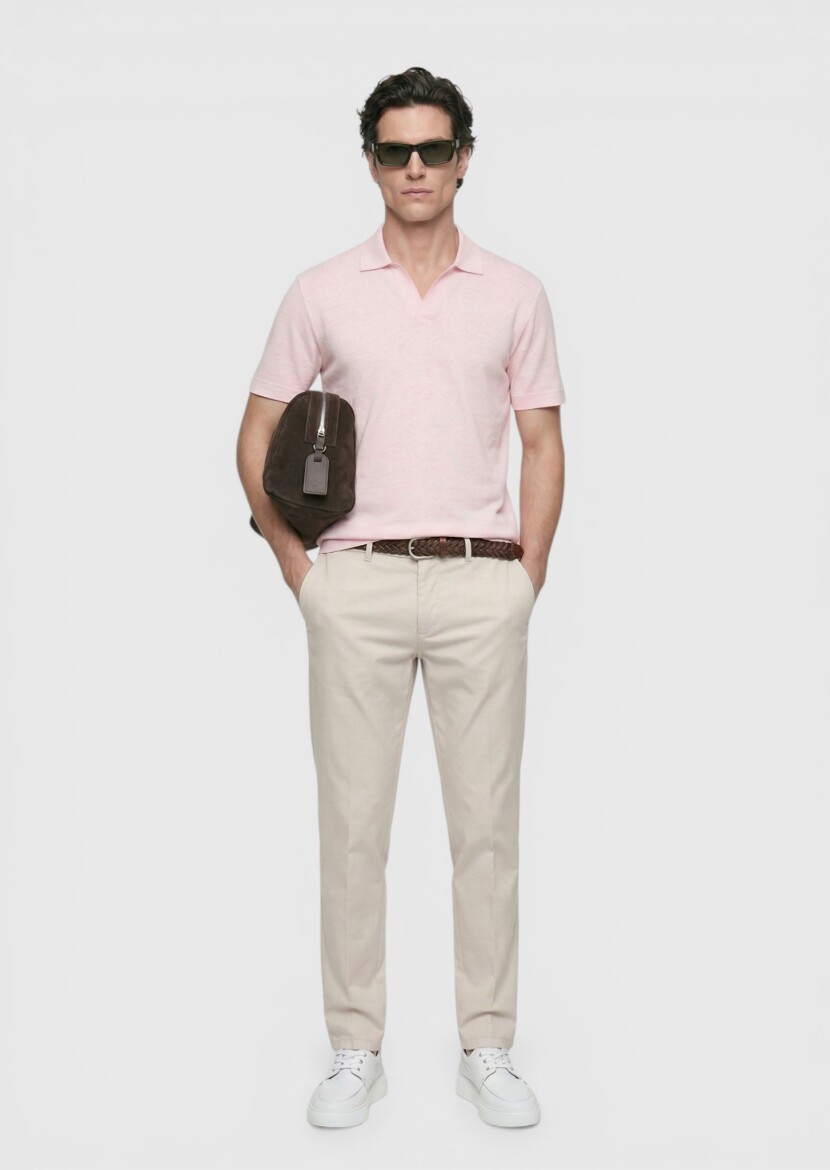 Pink Plain 100% Linen T-Shirt - 2