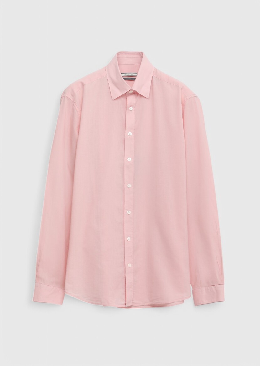 Pink Plain Casual Fit Long Weaving Casual 100% Cotton Shirt - 6