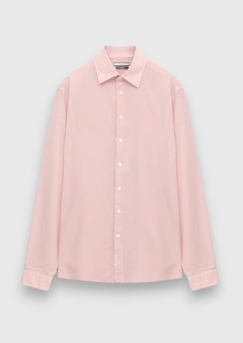 Pink Plain Casual Fit Long Weaving Casual 100% Cotton Shirt - 5
