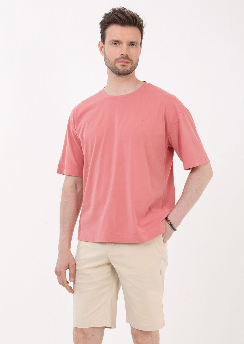 Pink Plain Crew Neck 100% Cotton T-Shirt - 3