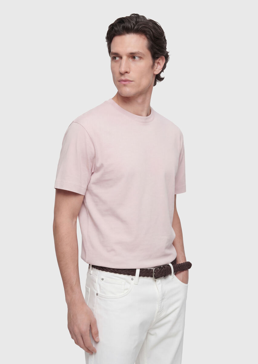 Pink Plain Crew Neck 100% Cotton T-Shirt - 1