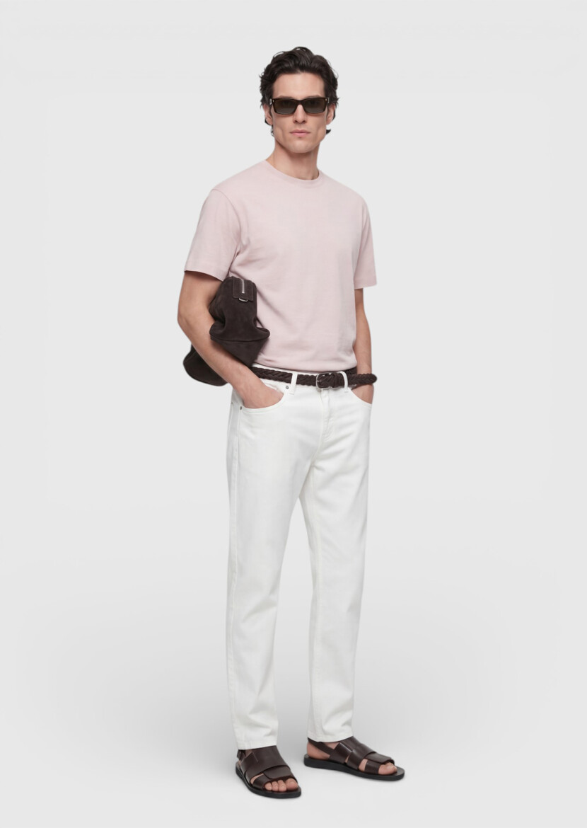 Pink Plain Crew Neck 100% Cotton T-Shirt - RAMSEY