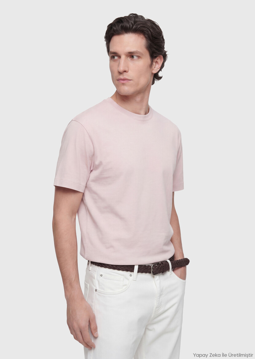 Pink Plain Crew Neck 100% Cotton T-Shirt 