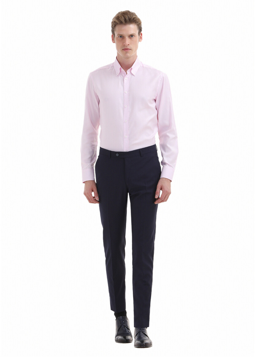 Pink Plain Regular Fit Long Weaving Classical 100% Cotton Shirt - 1