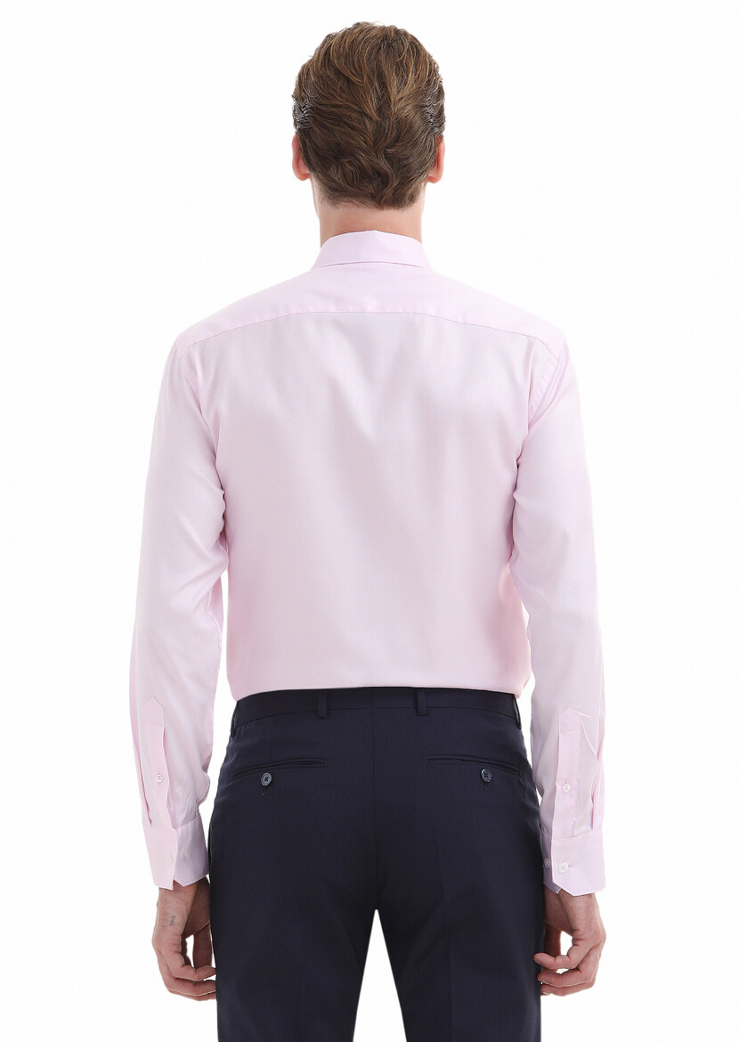 Pink Plain Regular Fit Weaving Classical 100% Cotton Shirt - 5