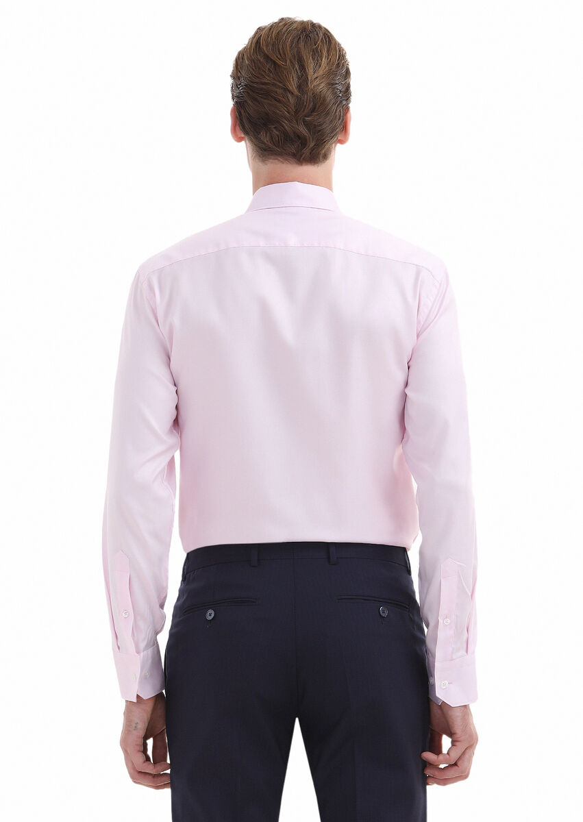 Pink Plain Regular Fit Weaving Classical 100% Cotton Shirt - 5