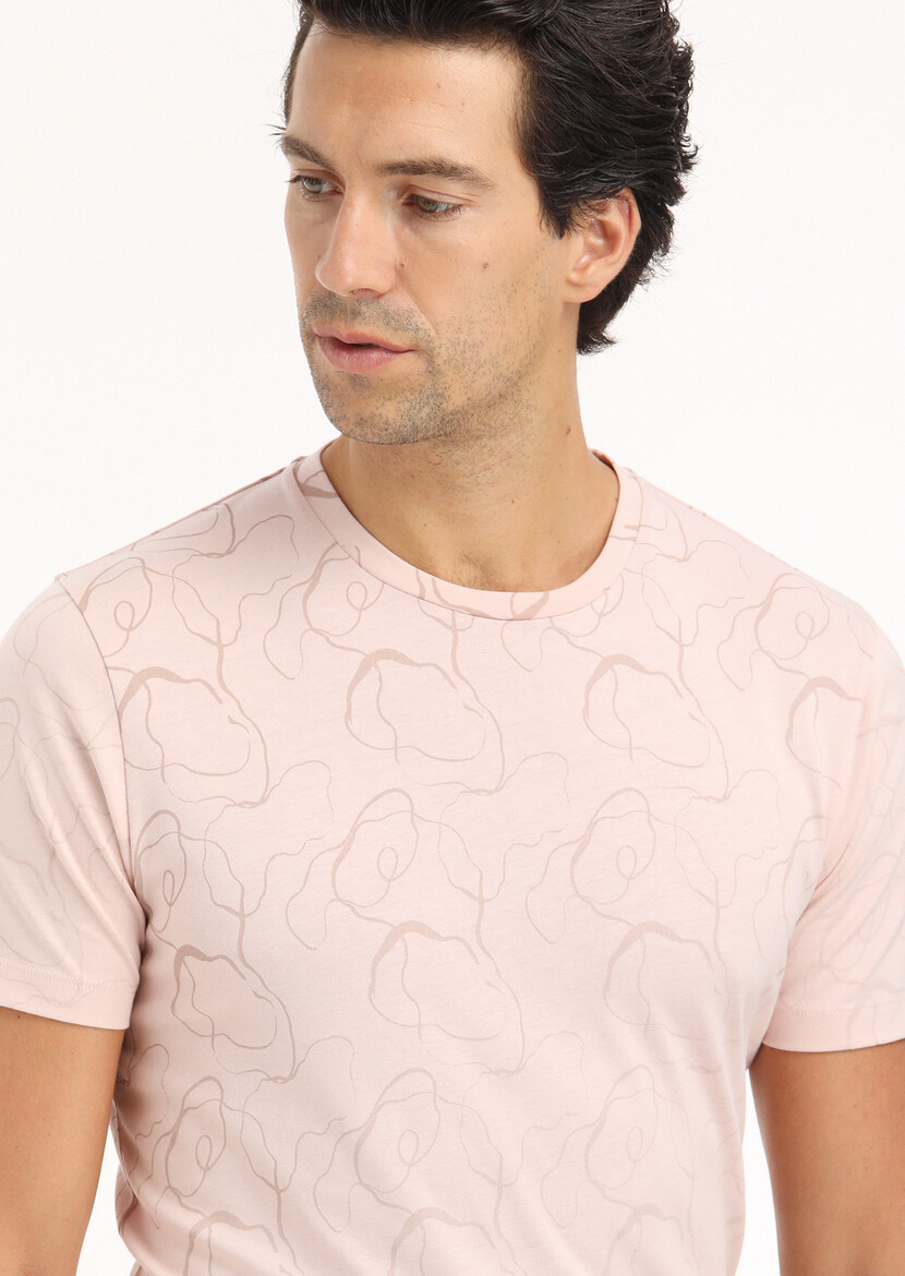 Pink Printed Crew Neck 100% Cotton T-Shirt - 4