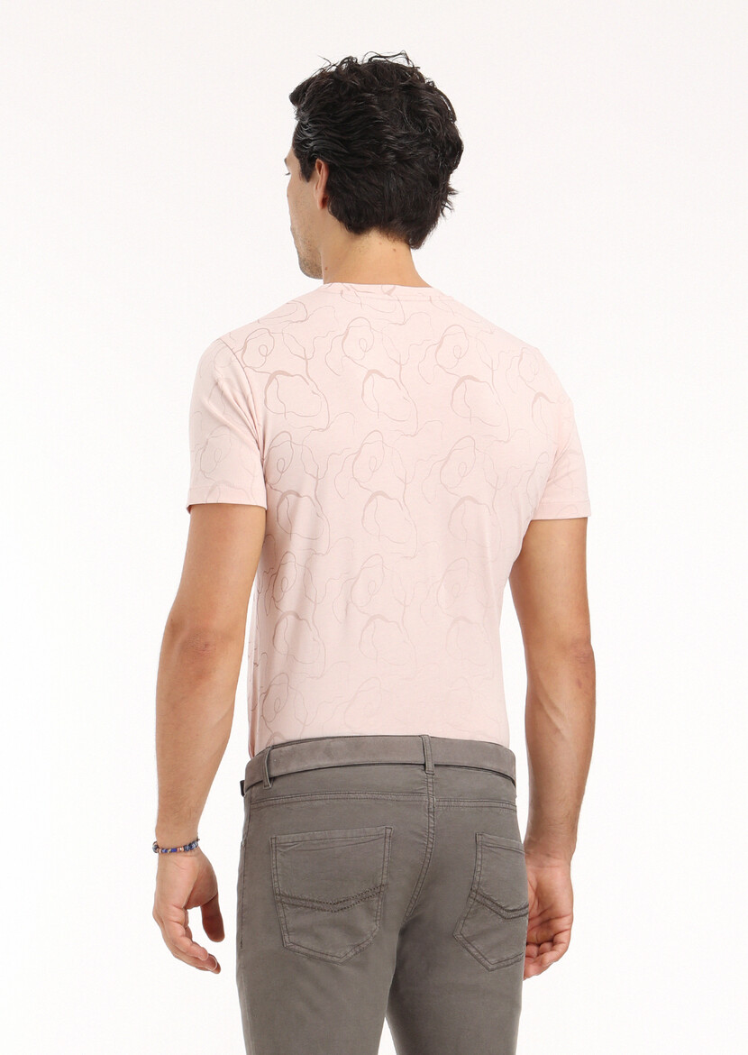 Pink Printed Crew Neck 100% Cotton T-Shirt - 5