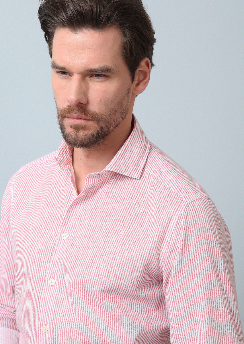 Pink Printed Regular Fit Long Weaving Casual 100% Cotton Shirt - 2