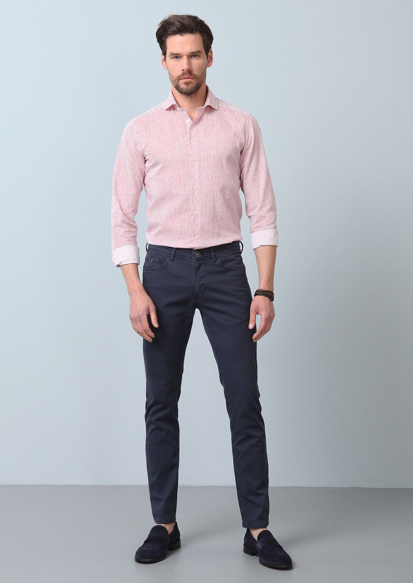 Pink Printed Regular Fit Long Weaving Casual 100% Cotton Shirt - 3