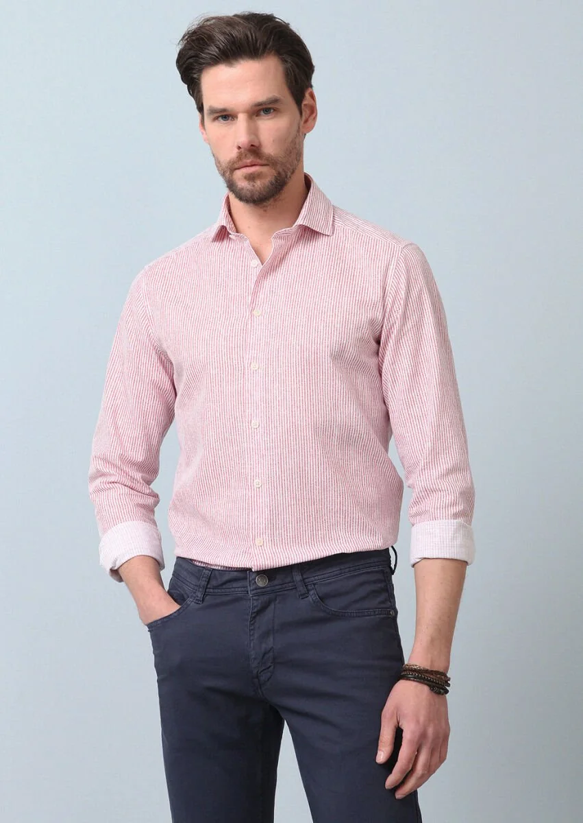 Pink Printed Regular Fit Weaving Casual 100% Cotton Shirt - 2