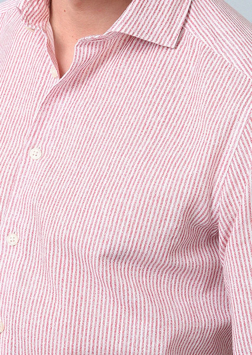 Pink Printed Regular Fit Weaving Casual 100% Cotton Shirt - 3