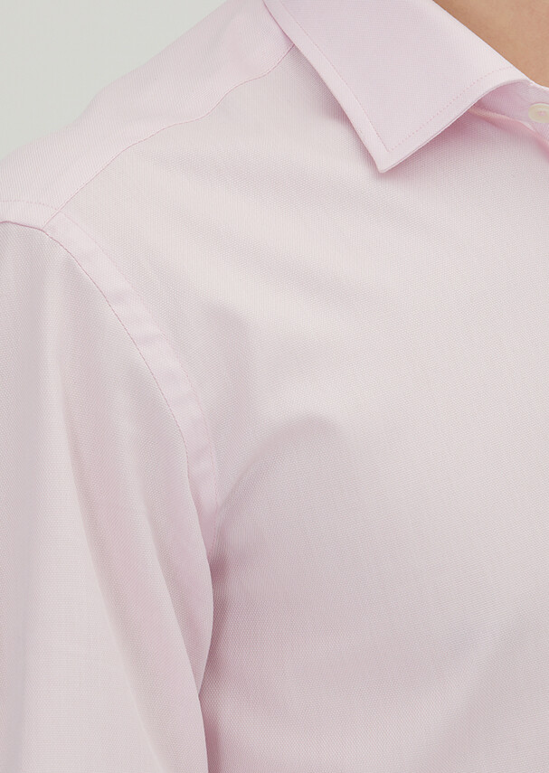 Pink Regular Fit Long Weaving Classical 100% Cotton Shirt - 3