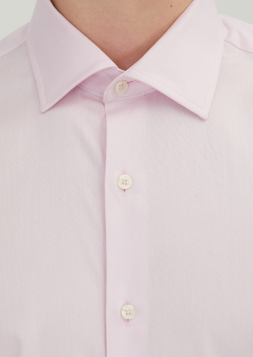 Pink Regular Fit Weaving Classical 100% Cotton Shirt - 4