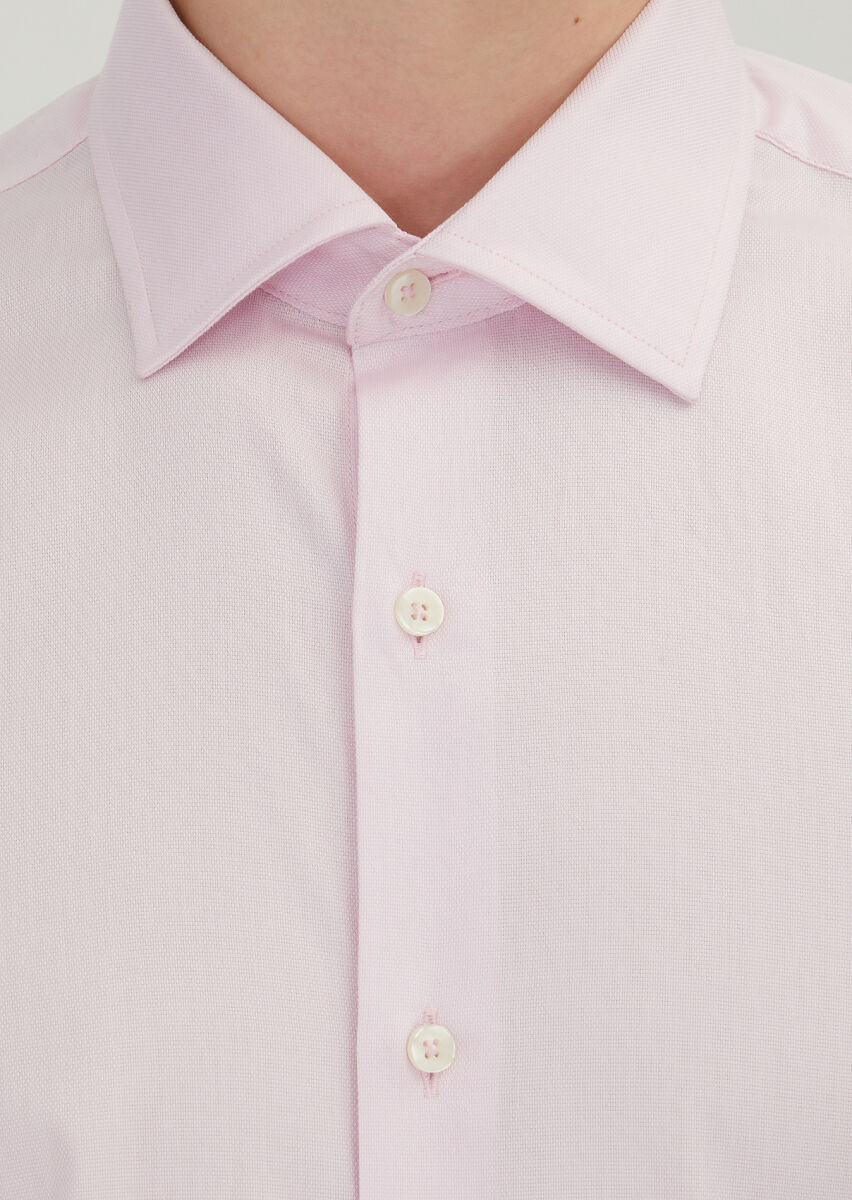 Pink Regular Fit Weaving Classical 100% Cotton Shirt - 4