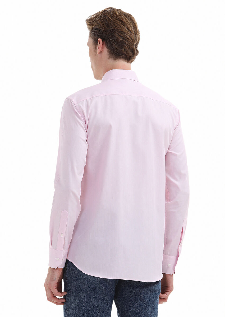 Pink Striped Regular Fit Weaving Classical 100% Cotton Shirt - 4