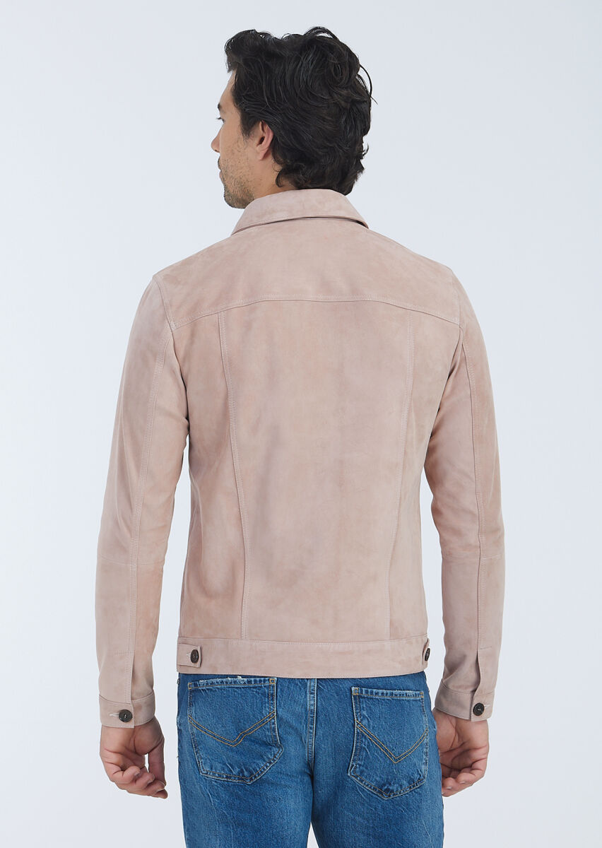 Pink Suede Leather Coat - 5