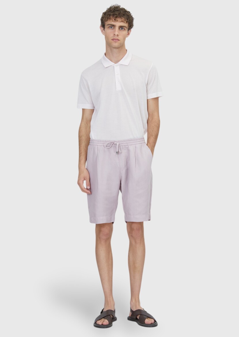 Pink Weaving Jogging Fit Casual Linen Blended Bermuda - RAMSEY