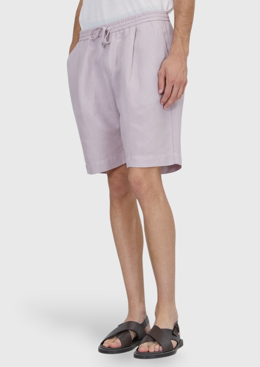 Pink Weaving Jogging Fit Casual Linen Blended Bermuda - RAMSEY