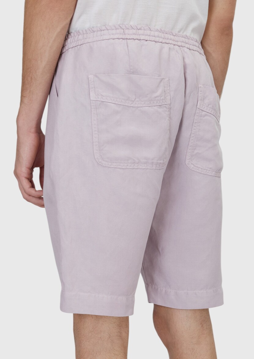 Pink Weaving Jogging Fit Casual Linen Blended Bermuda - 5