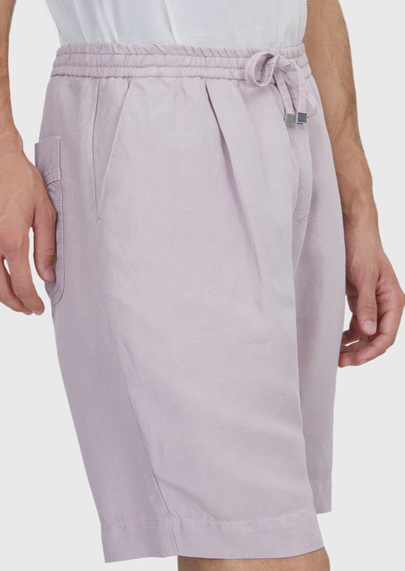 Pink Weaving Jogging Fit Casual Linen Blended Bermuda - 3