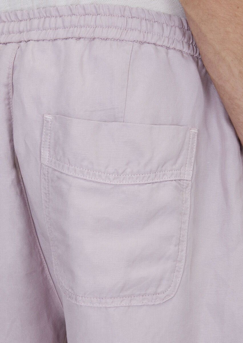 Pink Weaving Jogging Fit Casual Linen Blended Bermuda - 4