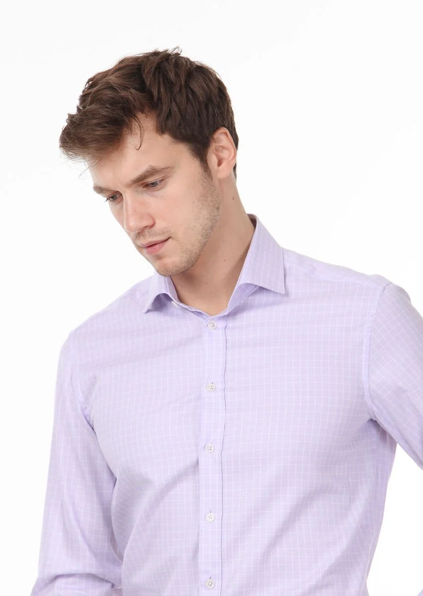 Purple Checkered Regular Fit Weaving Classical 100% Cotton Shirt - 2