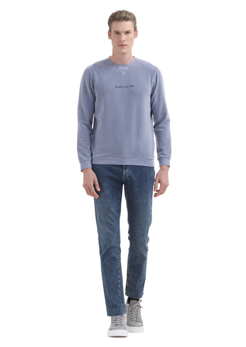 Purple Crew Neck Printed Sweatshirt 