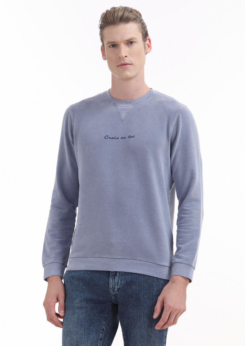 Purple Crew Neck Printed Sweatshirt - 1