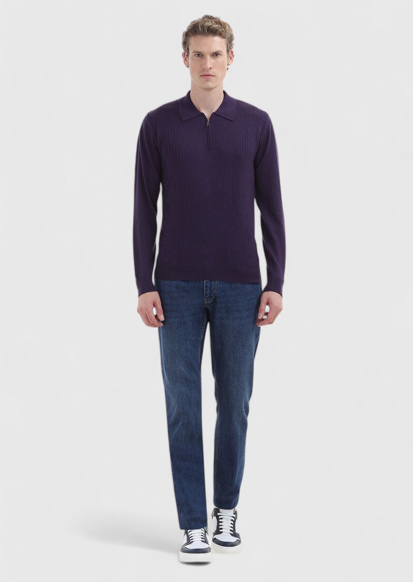 Purple Knitwear Sweatshirt - 1