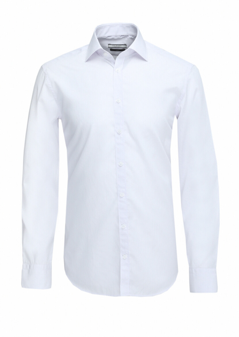 Purple Micro Regular Fit Long Weaving Classical 100% Cotton Shirt - 5