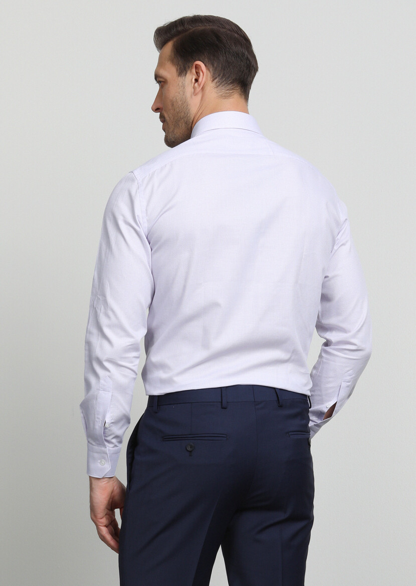 Purple Patterned Regular Fit Long Weaving Classical 100% Cotton Shirt - 3