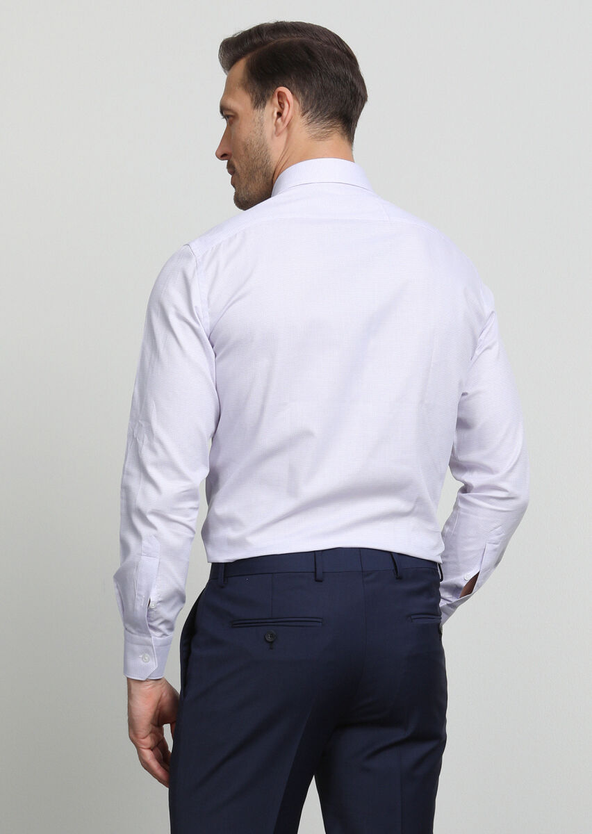 Purple Patterned Regular Fit Long Weaving Classical 100% Cotton Shirt - 3