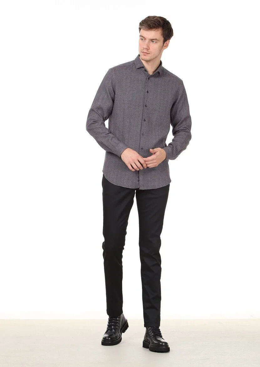 Purple Patterned Regular Fit Weaving Casual 100% Cotton Shirt - 3