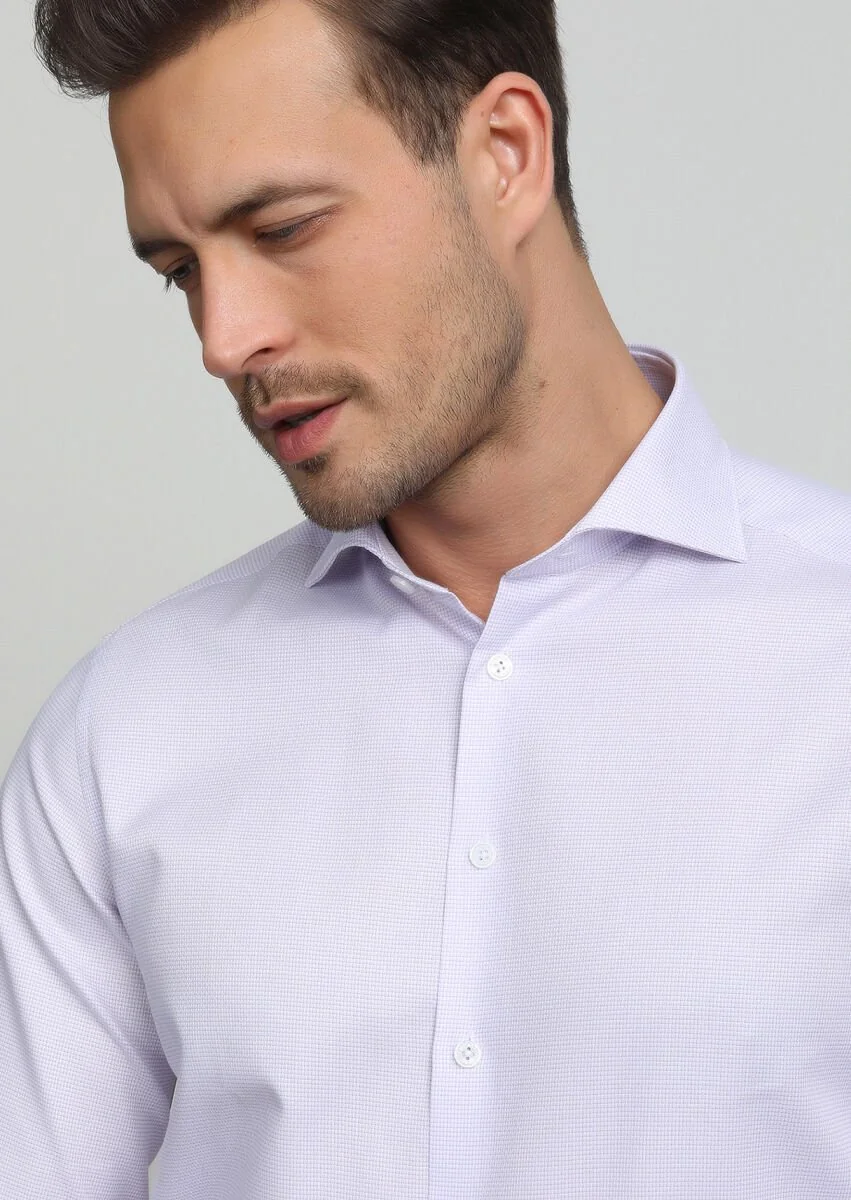 Purple Patterned Regular Fit Weaving Classical 100% Cotton Shirt - 2