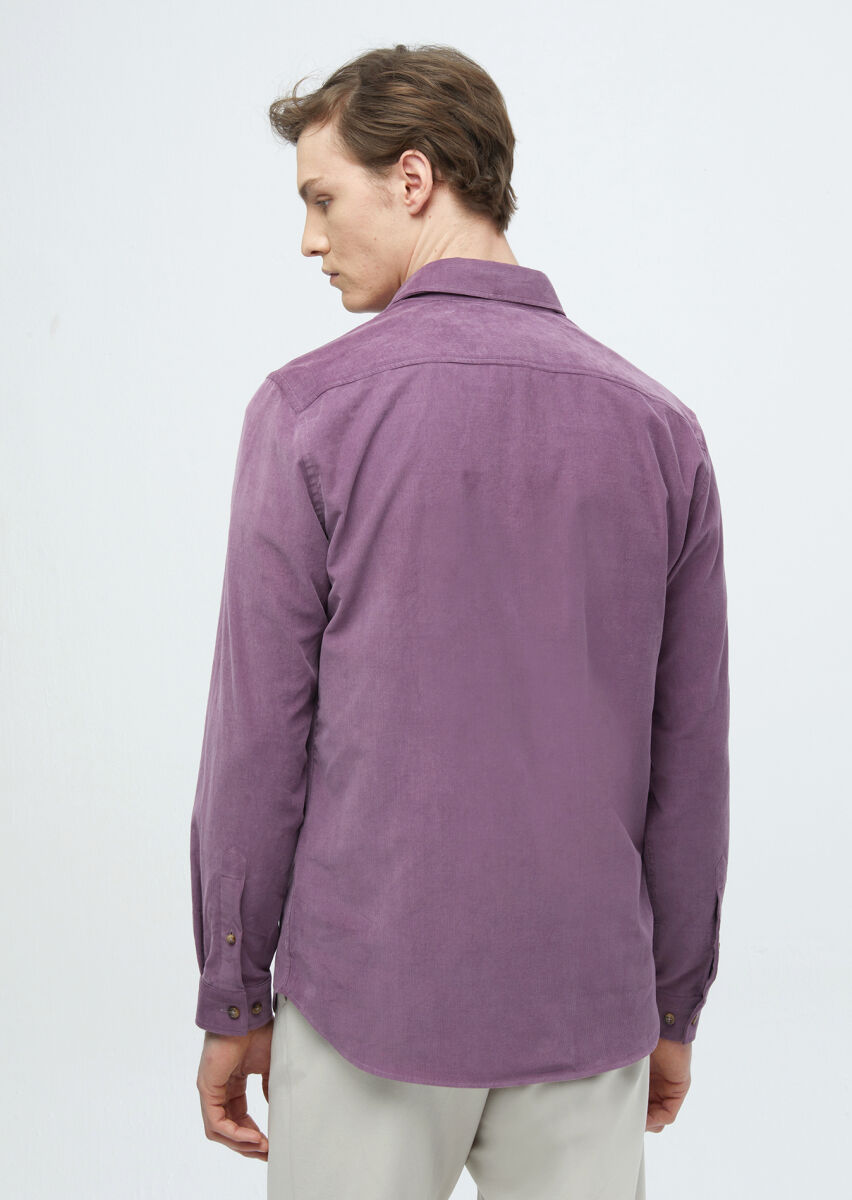 Purple Plain Casual Fit Weaving Casual 100% Cotton Shirt - 6