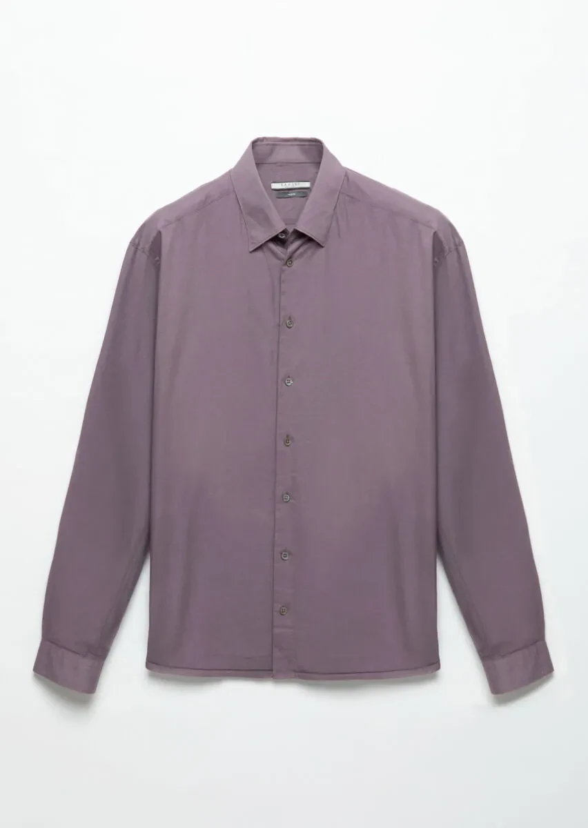 Purple Plain Casual Fit Weaving Casual Cotton Blended Shirt - 6