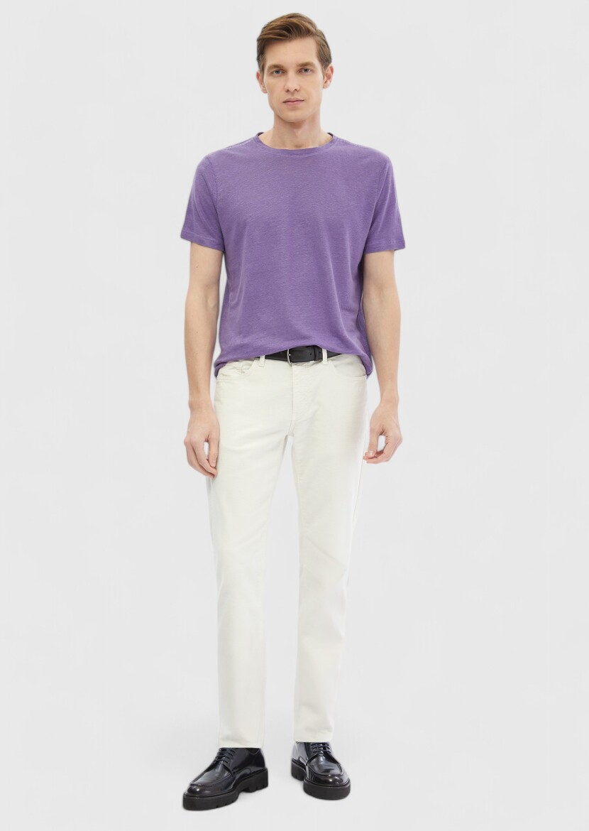 Purple Plain Crew Neck 100% Linen T-Shirt 