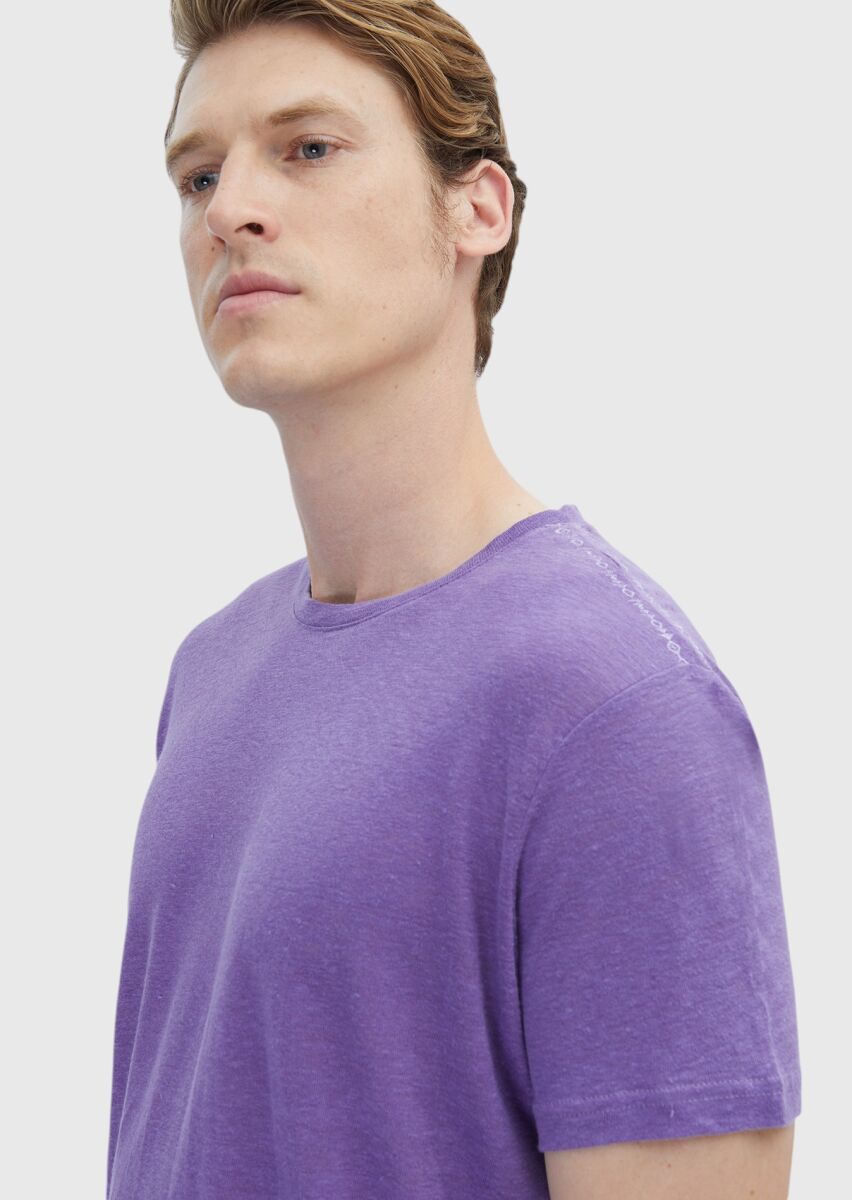 Purple Plain Crew Neck 100% Linen T-Shirt - 3