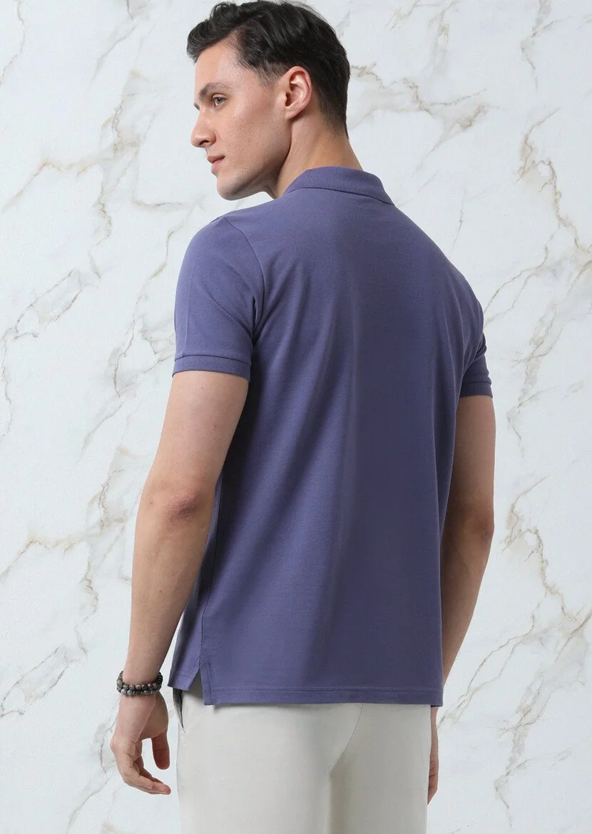 Purple Plain Polo Neck 100% Cotton T-Shirt - 5