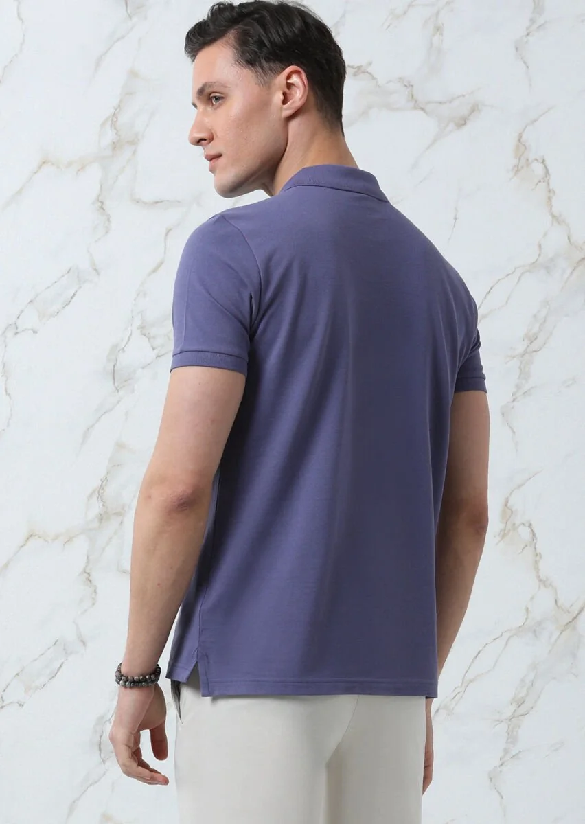 Purple Plain Polo Neck 100% Cotton T-Shirt - 5