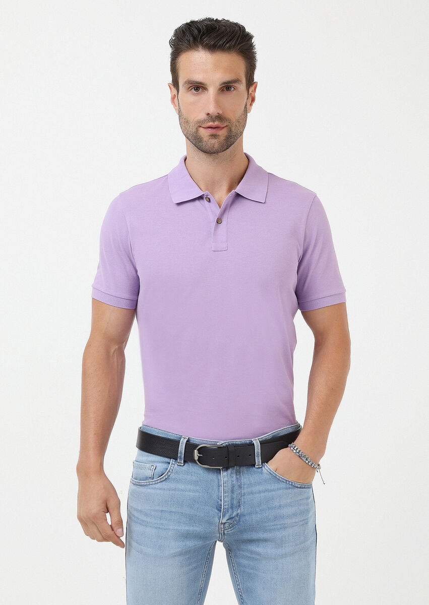 Purple Plain Polo Neck 100% Cotton T-Shirt - 1