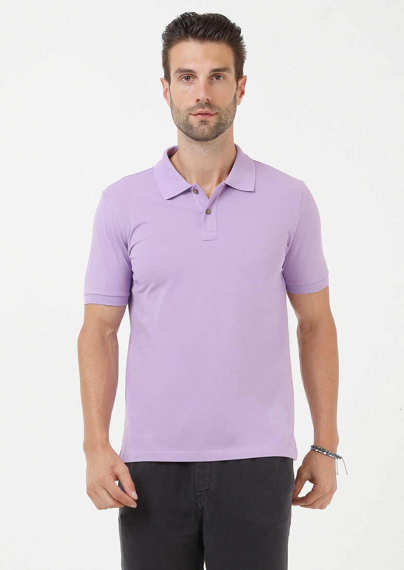 Purple Plain Polo Neck 100% Cotton T-Shirt - 2