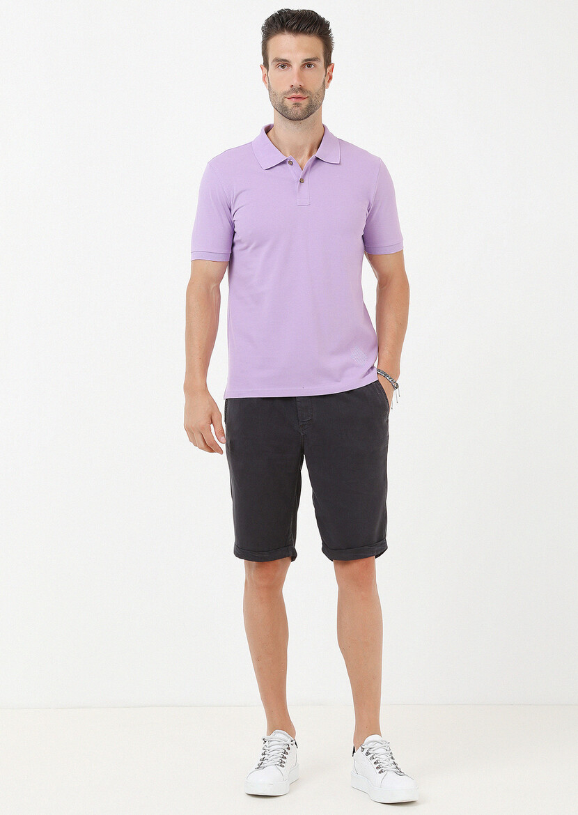 Purple Plain Polo Neck 100% Cotton T-Shirt - 3