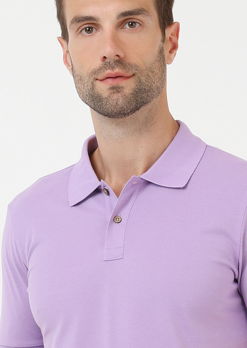 Purple Plain Polo Neck 100% Cotton T-Shirt - 5