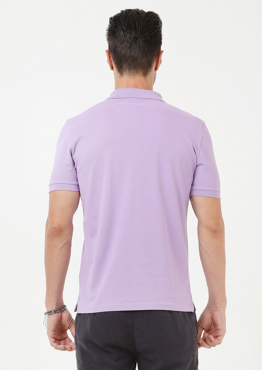 Purple Plain Polo Neck 100% Cotton T-Shirt - 6