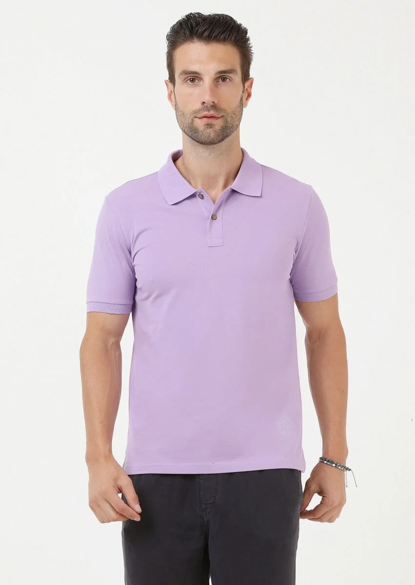 Purple Plain Polo Neck 100% Cotton T-Shirt - 2