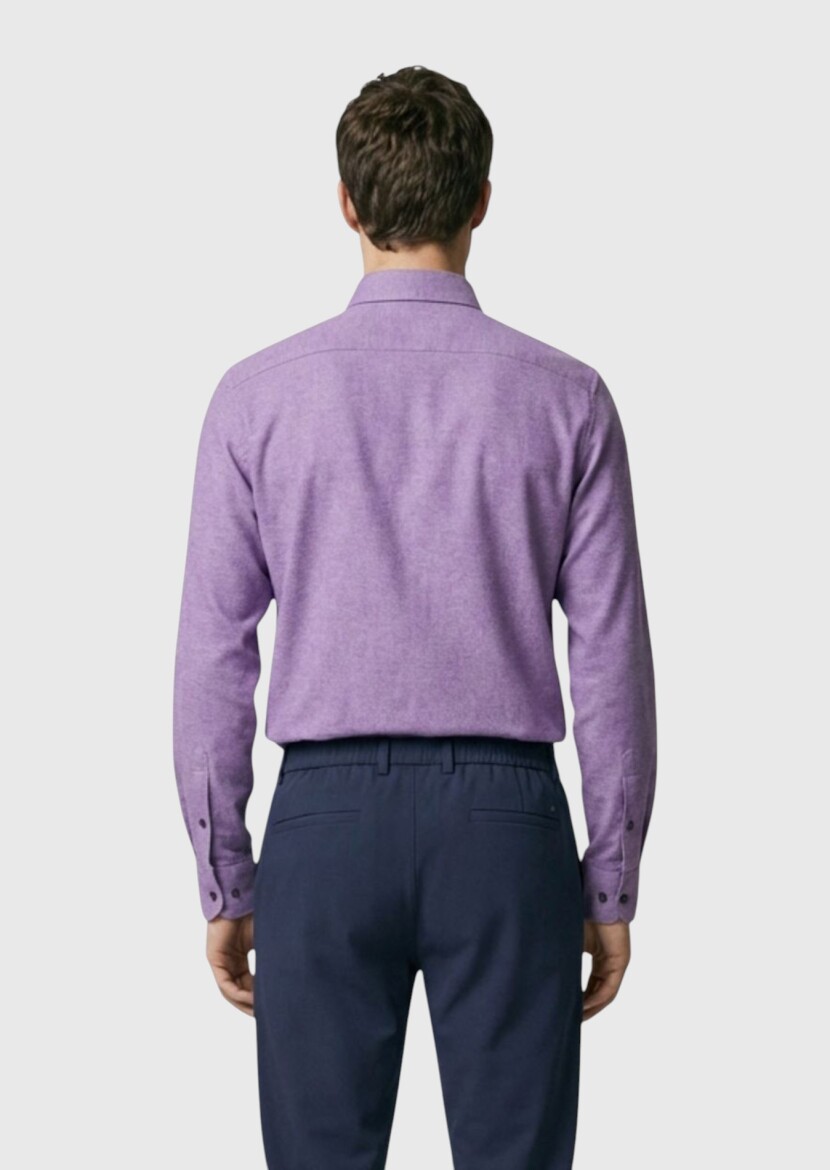 Purple Plain Regular Fit Long Weaving Casual 100% Cotton Shirt - 4
