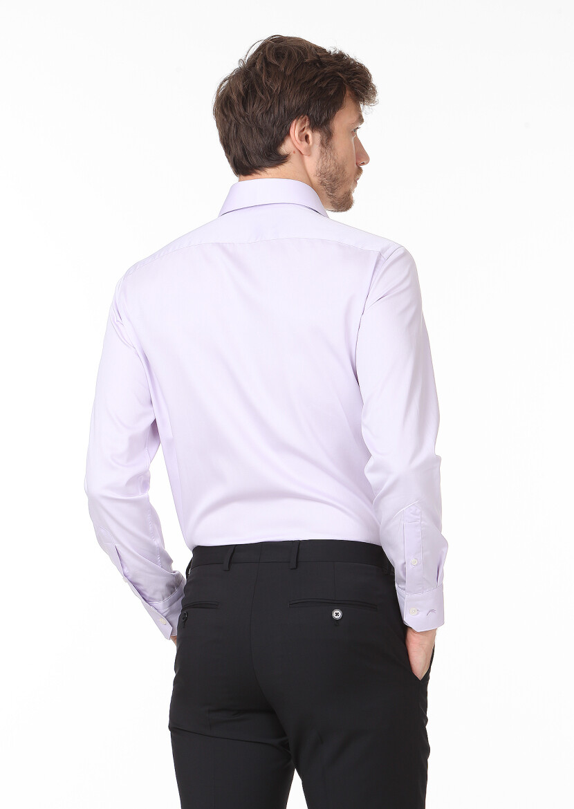 Purple Plain Regular Fit Long Weaving Classical 100% Cotton Shirt - 4
